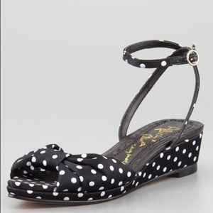 Alexi Polka Dot Faille Low Wedge Heel Sandals